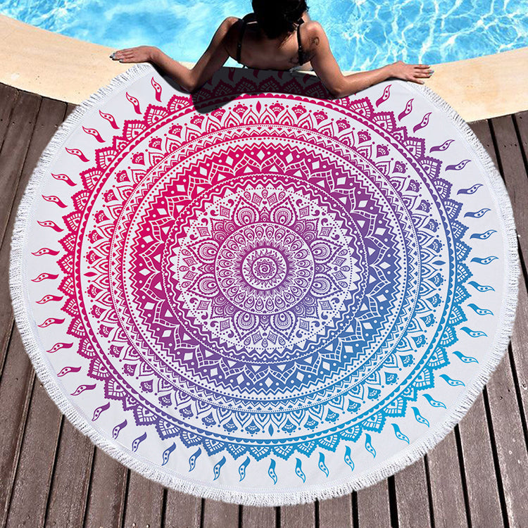 Fringed Geometric Black & White Circle Picnic Blanket -White