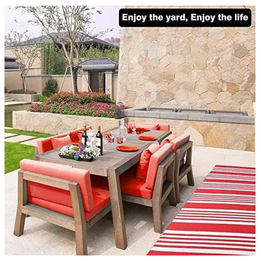 Versatile PP Plastic Straw Picnic Rug: Indoor Comfort and Outdoor Convenience-Red Stripe Style