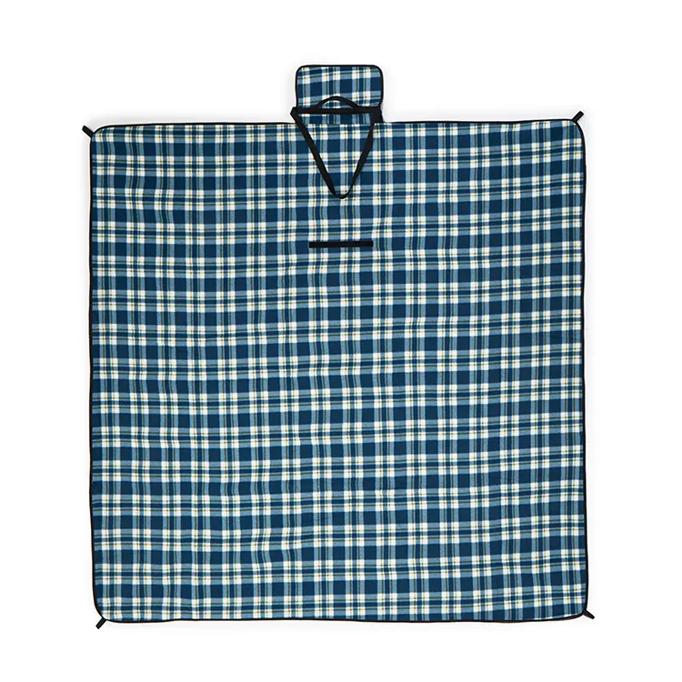 Foldable Waterproof Picnic Blanket for Outdoor Adventures-Blue checked