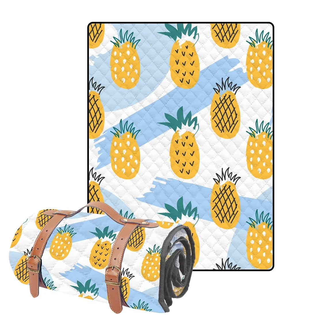 Pineapple Printed Portable Sand-Proof Beach Blanket: Family-Friendly Waterproof Picnic Mat