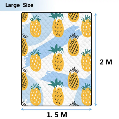 Pineapple Printed Portable Sand-Proof Beach Blanket: Family-Friendly Waterproof Picnic Mat