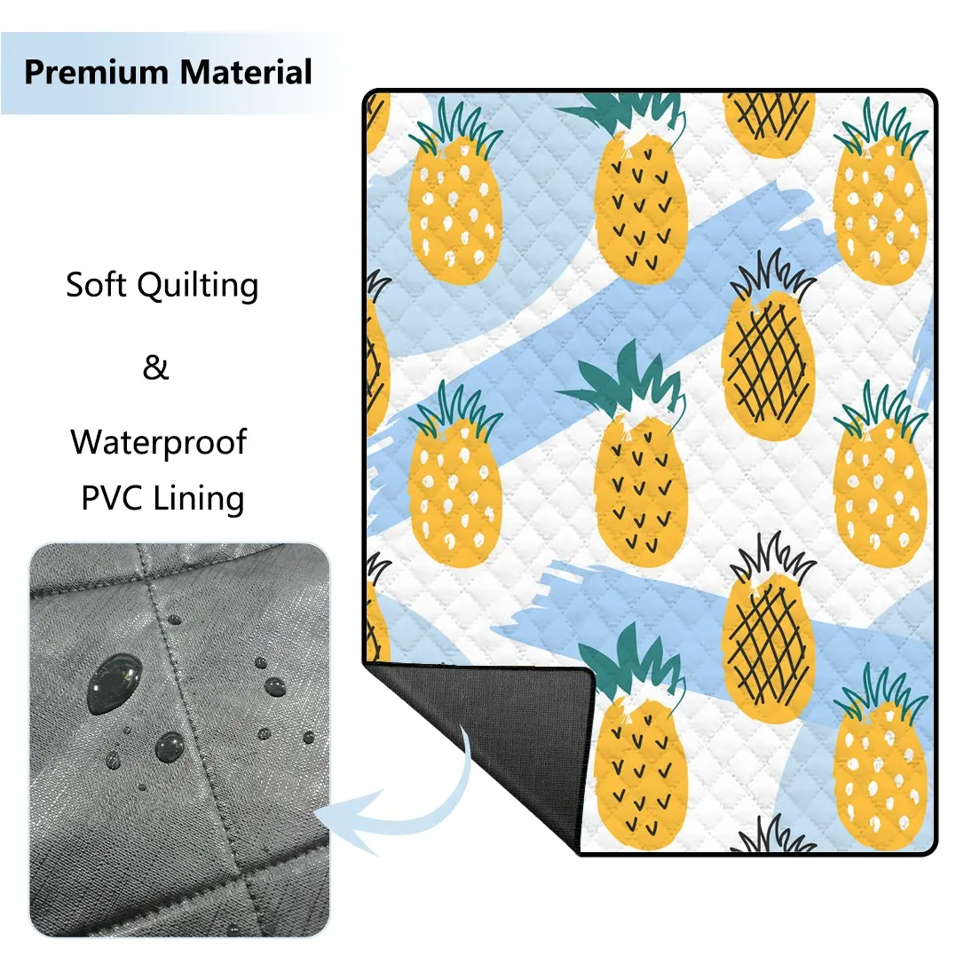 Pineapple Printed Portable Sand-Proof Beach Blanket: Family-Friendly Waterproof Picnic Mat