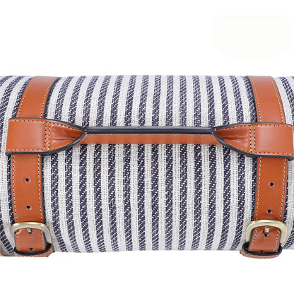 Stripe Style Foldable Outdoor Camping Beach Mat with Leather Handle-Grey
