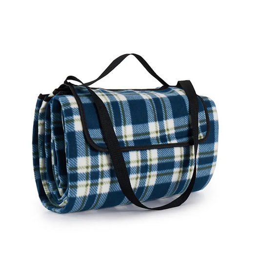 Foldable Waterproof Picnic Blanket for Outdoor Adventures-Blue checked