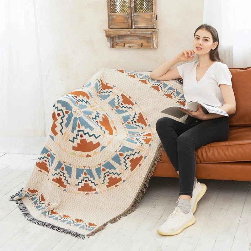 Vintage Boho Mandala Thread Blanket for Cozy Countryside Vibes and Chic Comfort