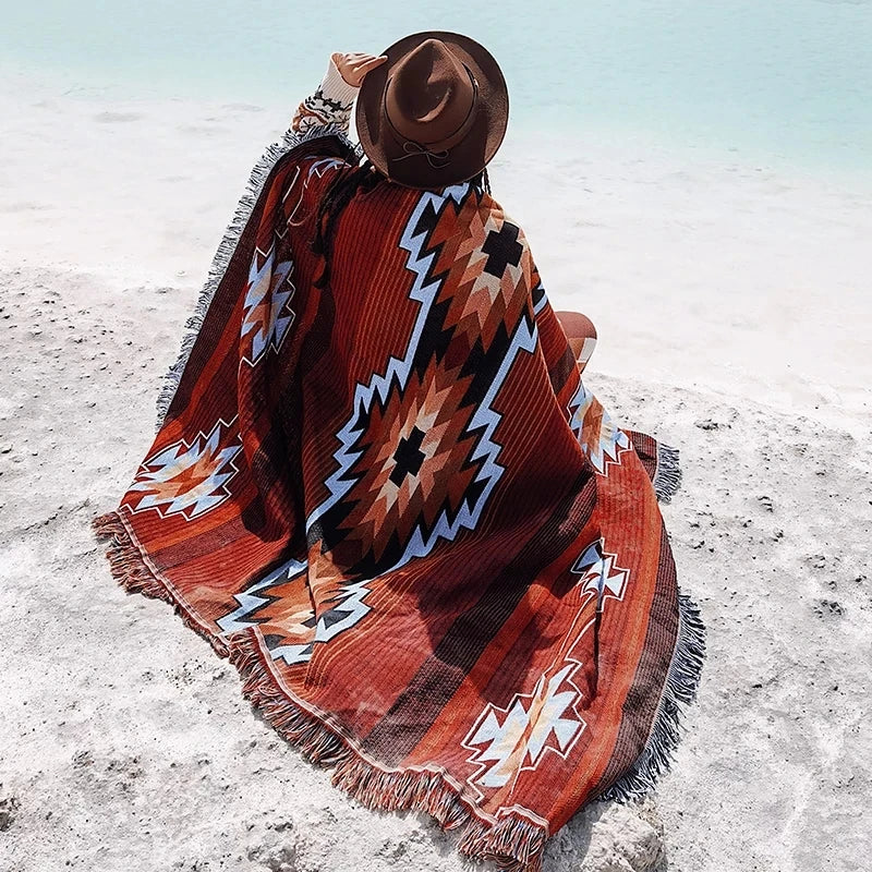 Bohemian Knit Throw Blanket: Vintage Elegance for Picnic, Bed, and Sofa