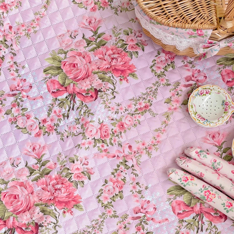 Retro Rose Bow Double-Sided Picnic Mat: Stylish, Portable, and Waterproof