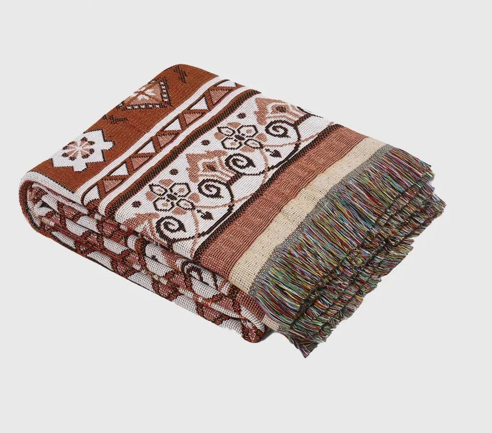 Bohemian Striped Portable Tassels Blanket: Versatile Comfort for Outdoor Adventures-Pink