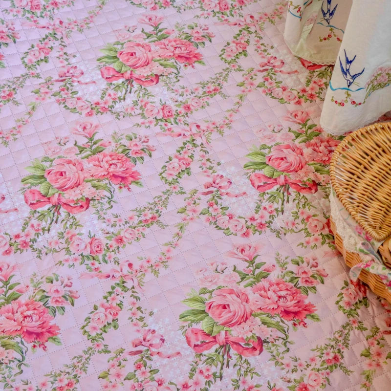 Retro Rose Bow Double-Sided Picnic Mat: Stylish, Portable, and Waterproof