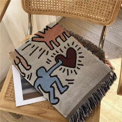 Graffiti Outdoor Blanket with Tassels: Versatile Comfort for Stylish Adventures